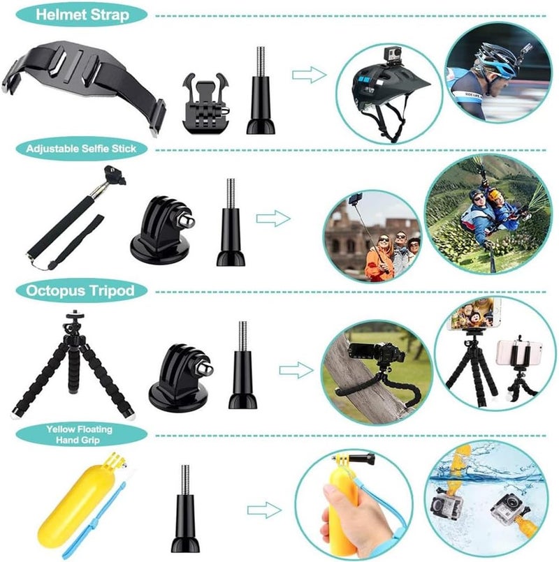 Reflex Camera 50 in 1 Action Camera Accessories Kit Compatible with GoPro Hero 13/12/11/10/9/8, DJI Osmo Action 2, 3, 4, Pro 5, Insta360 Ace Pro/Ace Pro 2 Akaso and other Sports Cameras & Durable Case - Image 5